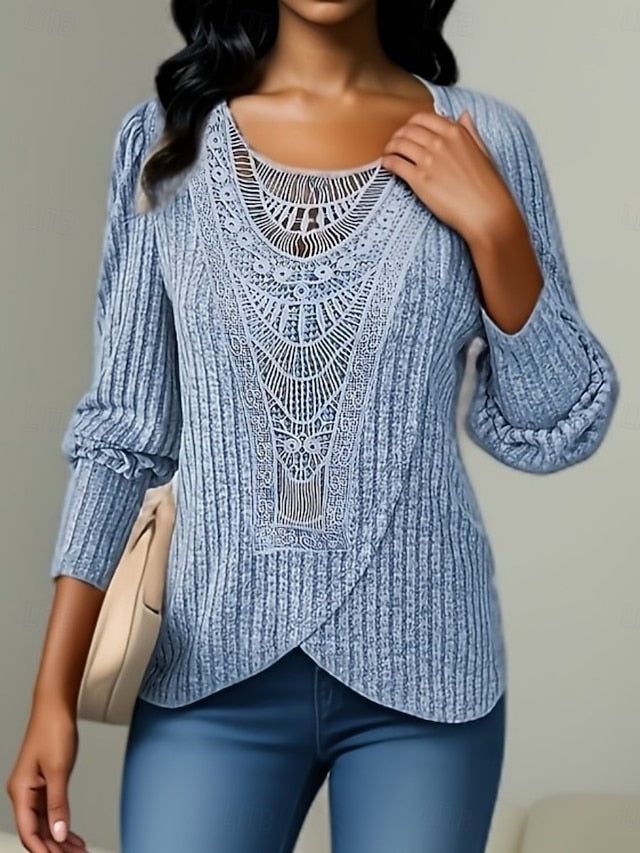 Women's Lace Shirt Lace Patchwork Solid Color Stylish