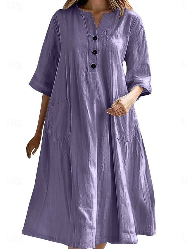 Women's Midi Dress Casual Dress Cotton Linen Dress A Line