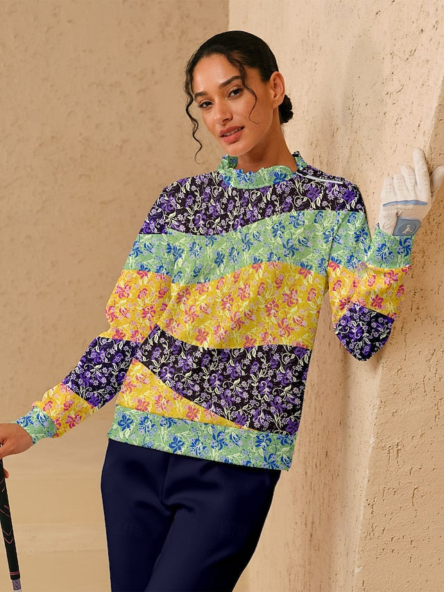 Women's Golf Pullover Sweatshirt Yellow Long Sleeve Top