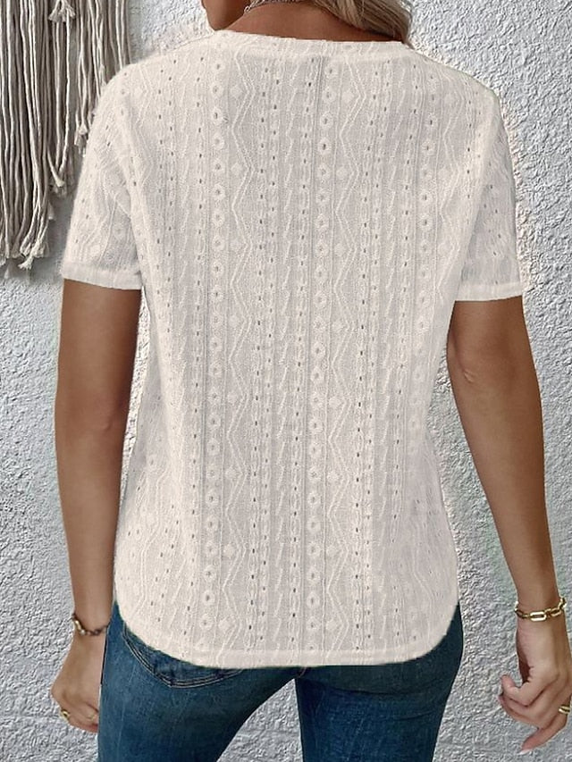 Women's Blouse Lace Tops Hollow Out Plain Daily Stylish