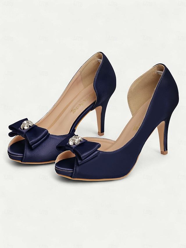 Satin Peep Toe with Heels Women's and Champagne Bow