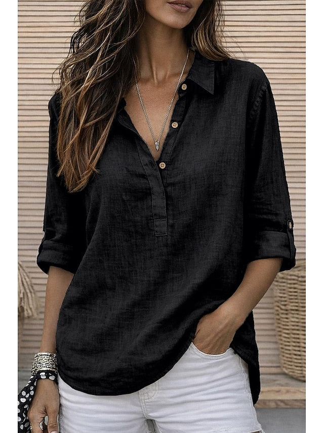 Women's Shirt Cotton Linen Shirts Popover Shirt Summer