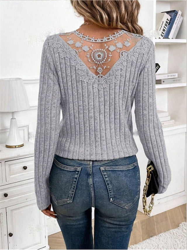 Women's Elegant Lace Tops Eyelet Blouse Fashion Modern