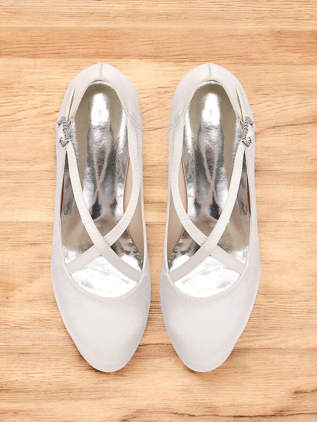 Heels Satin Cross-Strap – Rhinestone White with Elegant Buckle