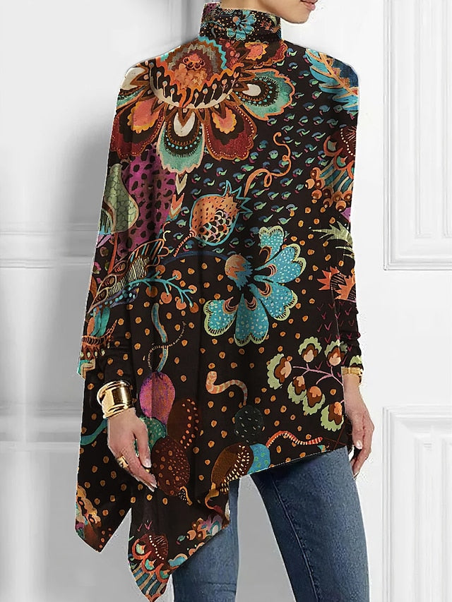 Women's T Shirt Print Asymmetrical Floral Fashion Long