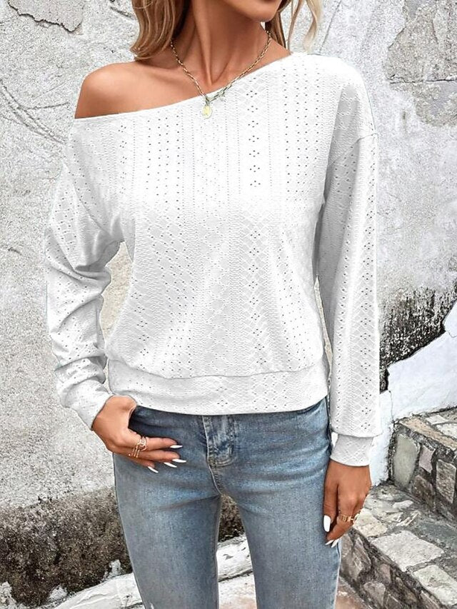 Women's Blouse Eyelet Solid Color Daily Stylish Casual Long