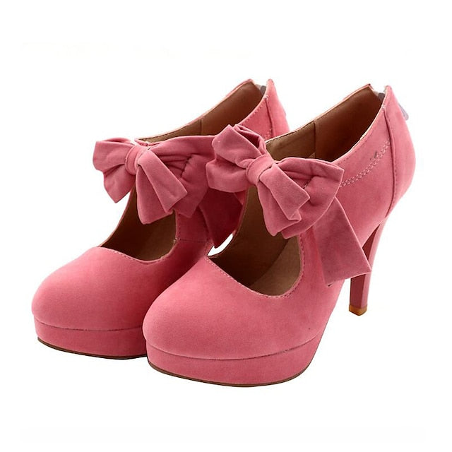 Pumps Bow High Red Heel Suede Platform – Women's Vintage