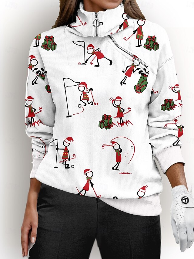 Women's Golf Pullover Sweatshirt White Long Sleeve Top