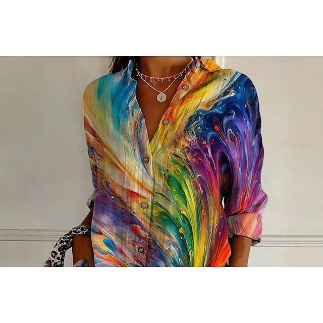 Women's Shirt Patchwork Buttons Print Graphic Geometric