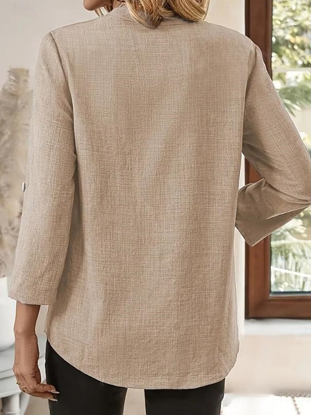 Women's Cotton Linen Shirts Buttons Solid Color Stylish