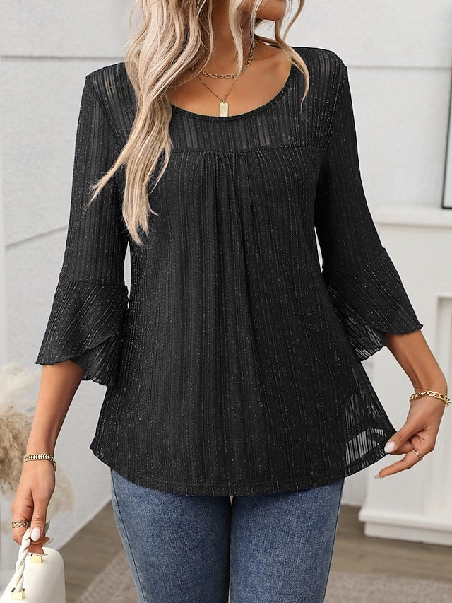 Women's Blouse Patchwork Solid Color Elegant Stylish Basic