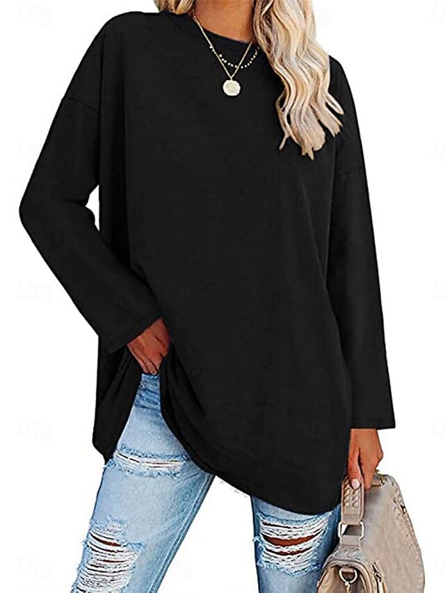 Women's Blouse Solid Color Stylish Casual Long Sleeve Crew