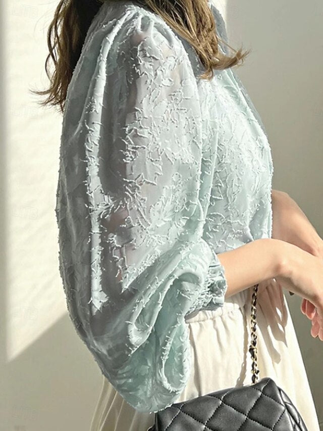 Women's Shirt Blouse Chiffon Tops Ruched Lace Floral Active