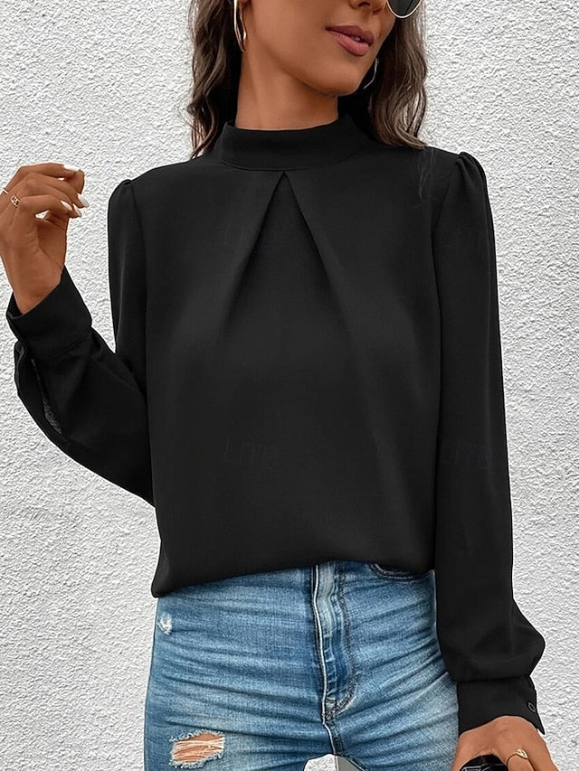 Women's Shirt Elegant Dressy Satin Top Solid Color Stylish