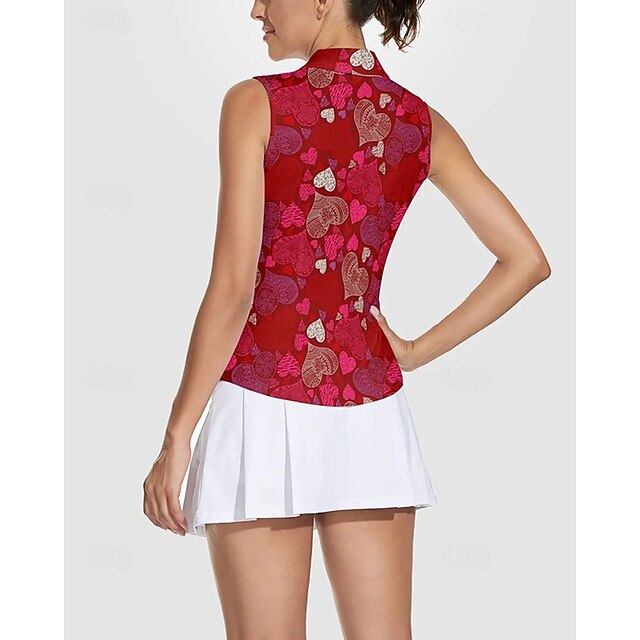 Women's Heart Tennis Shirt Sleeveless Print UPF50+ Quick