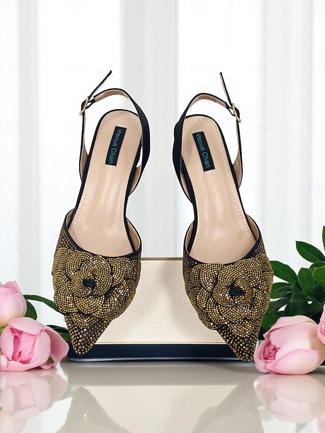 Gold Pumps Slingback Matching with Women's Rhinestone