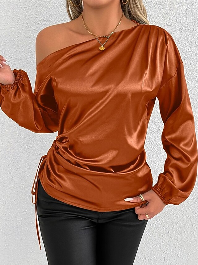 Women's Shirt Elegant Dressy Satin Top Asymmetric Solid
