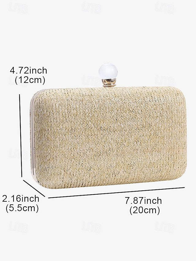 - Clasp Stylish Pearl with Purse Elegant Clutch Straw