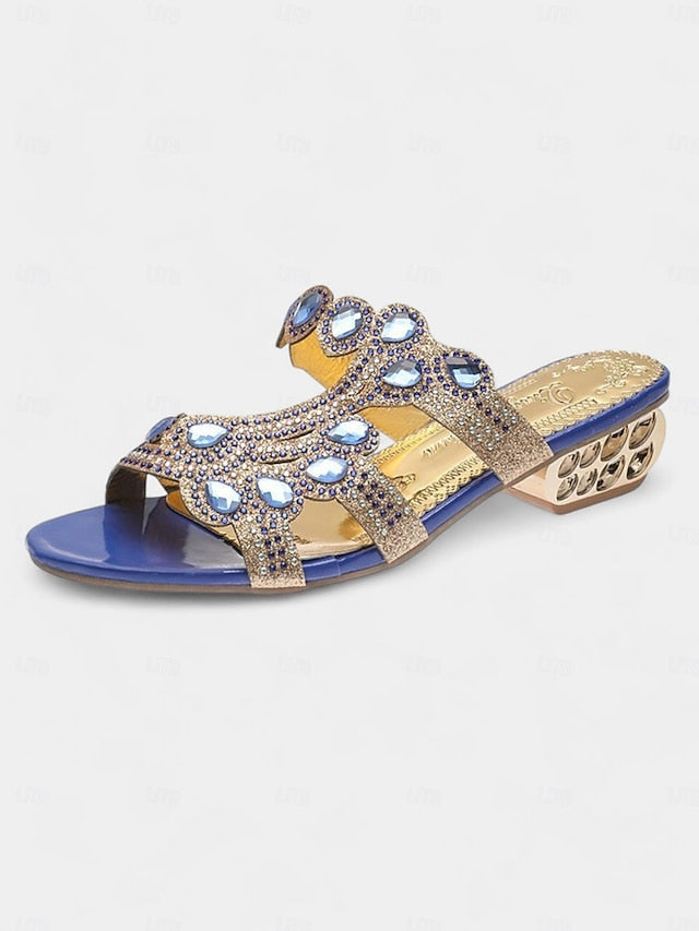 Blue Gold with and Crystal Embellishments – Sandals Open-Toe