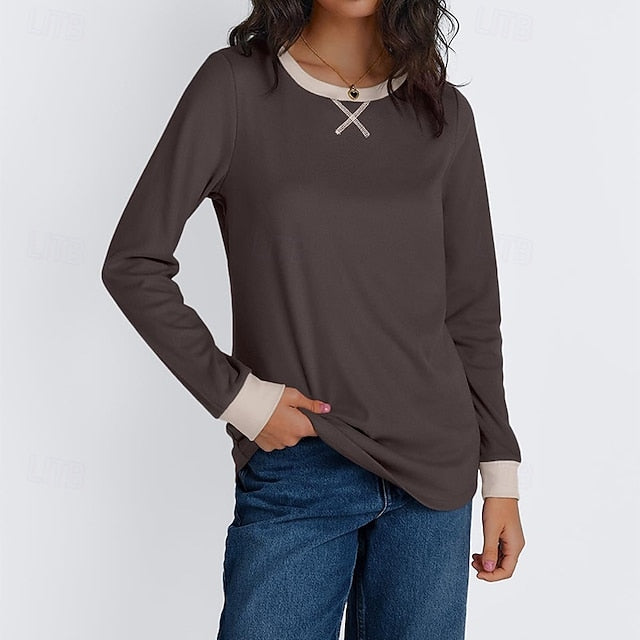 Women's T Shirt Tee Top Patchwork Color Block Elegant