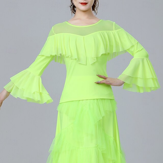 Latin Dance Top Ruffles Pure Color Splicing Women's