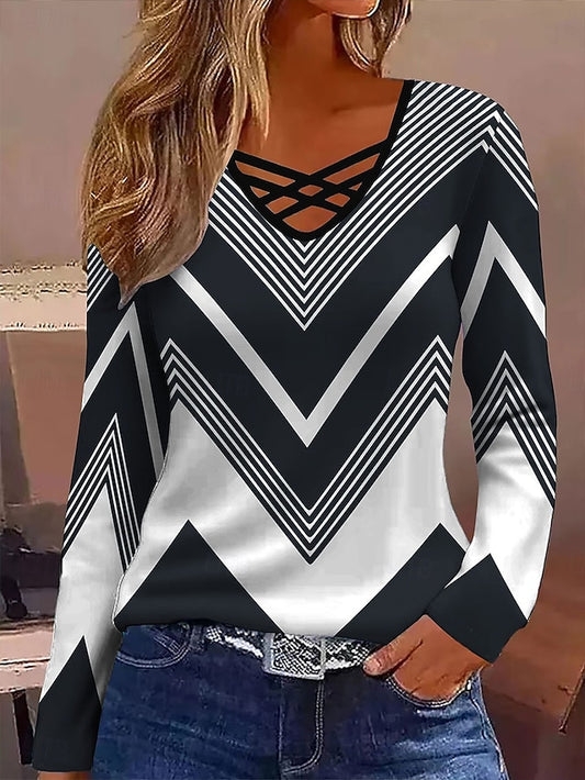 Women's T Shirt Cut Out Print Graphic Geometry Vintage