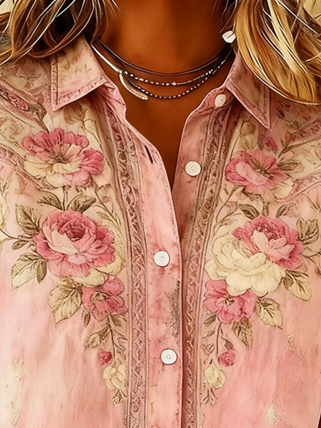 Women's Shirt Buttons Print Floral Graphic Bohemia Stylish