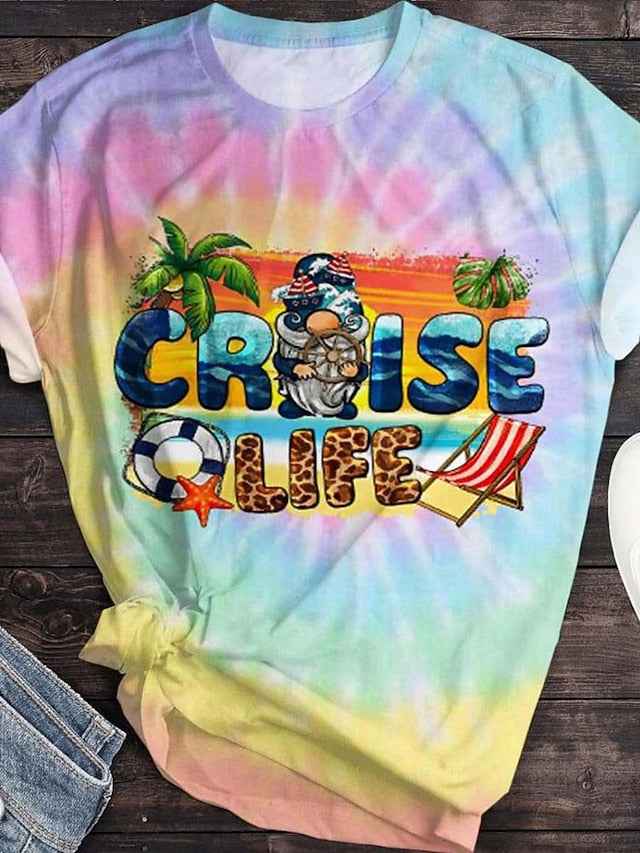 Women's T Shirt Print Tie Dye Letter Casual Short Sleeve