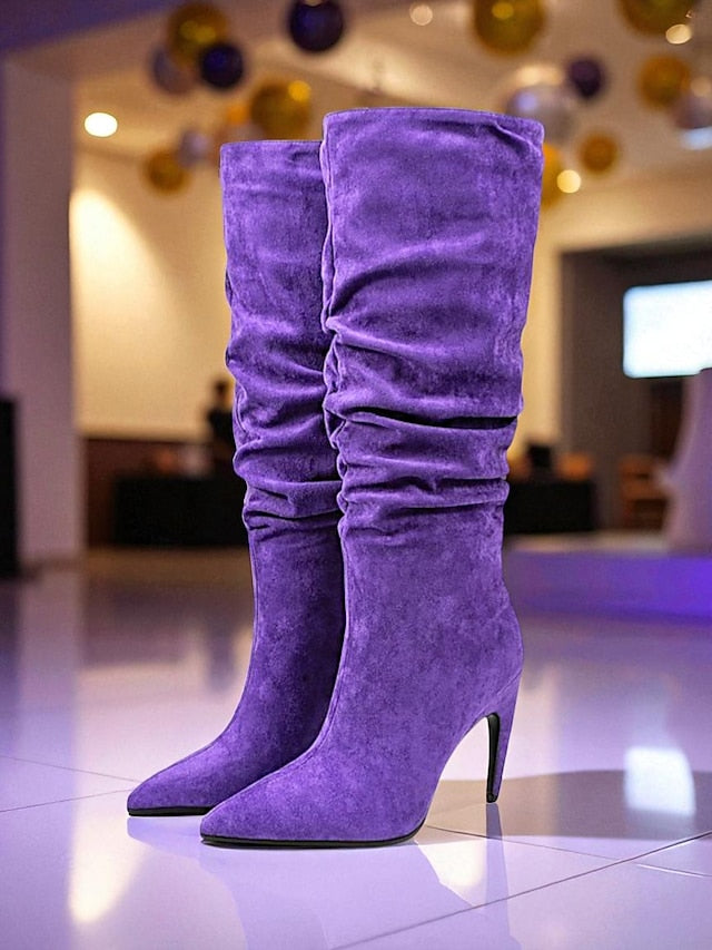 Boots Slouch Toe Velvet Women's Knee Green - High Pointed