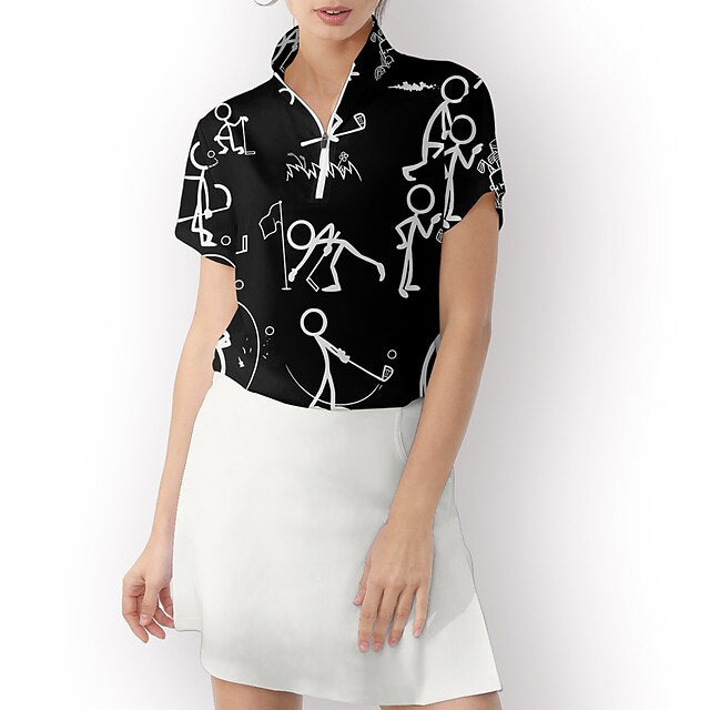 Women's Golf Polo Shirt White Short Sleeve Sun Protection
