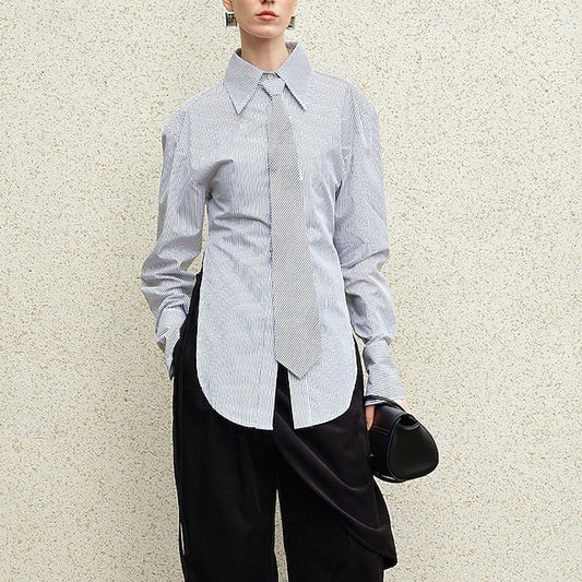 Women's Shirt Blouse Tunic Buttons Striped Elegant Stylish