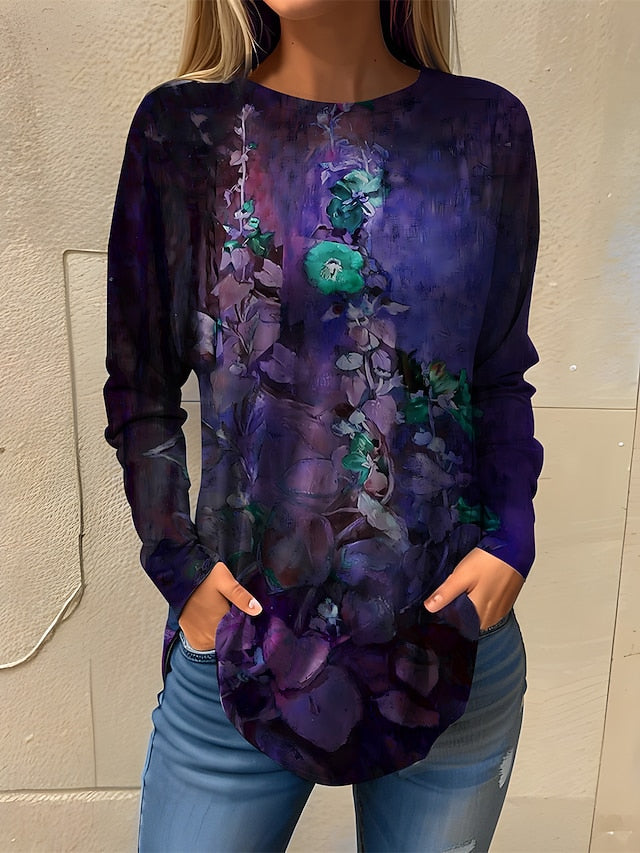 Women's T Shirt Print Floral Fashion Long Sleeve Round Neck