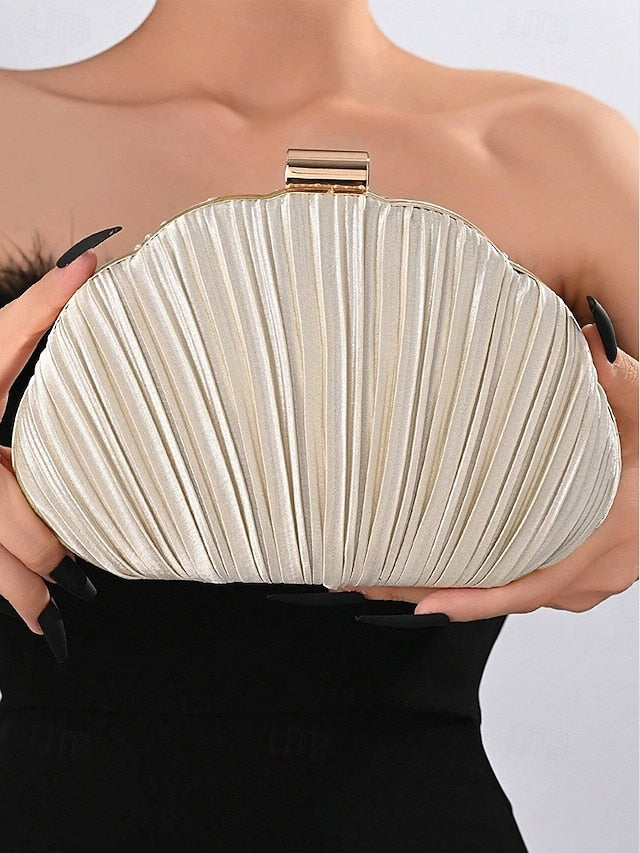 Pleated Women's Satin Shell Evening Purse Clutch