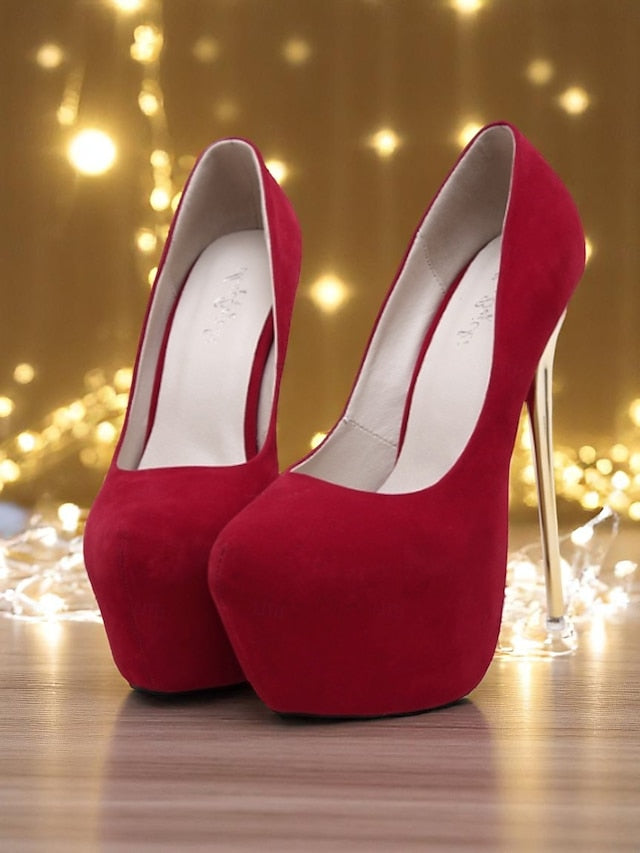 Stiletto Metallic Women's Suede and with Heels Red Platform