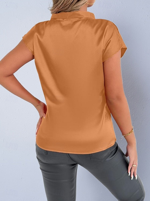 Women's Shirt Satin Shirt Casual Shirt Bow Plain Stylish