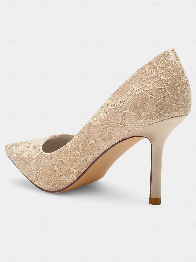 - Heels Women's Stiletto Lace-Embroidered Pointed-Toe