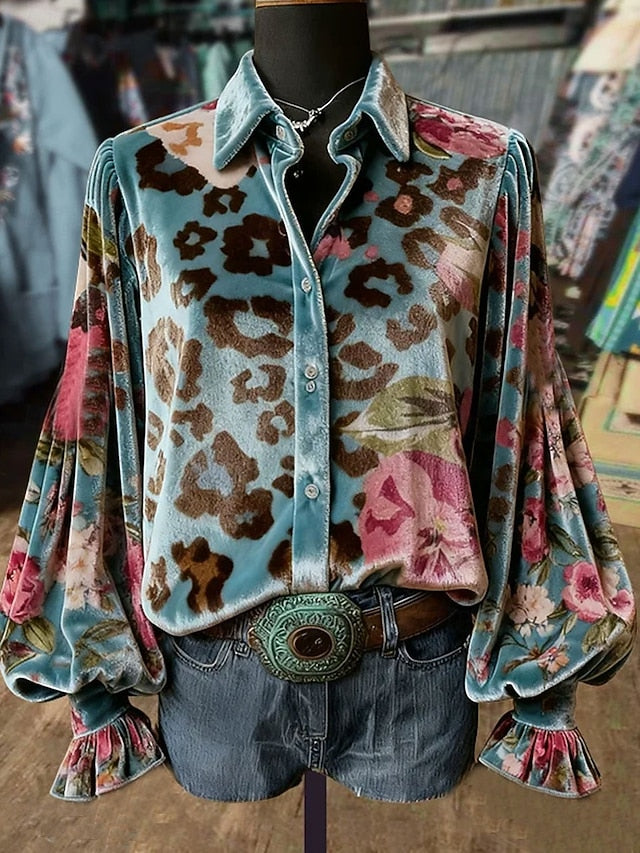 Women's Shirt Floral Graphic Leopard Elegant Stylish Modern