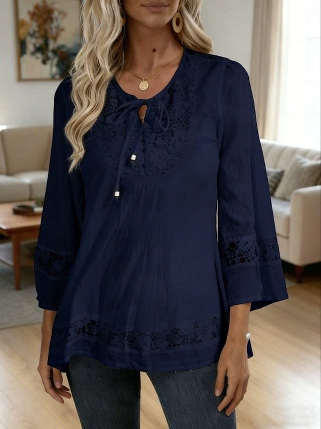 Women's Popover Shirt Summer Shirt Casual Shirt Blouse Lace