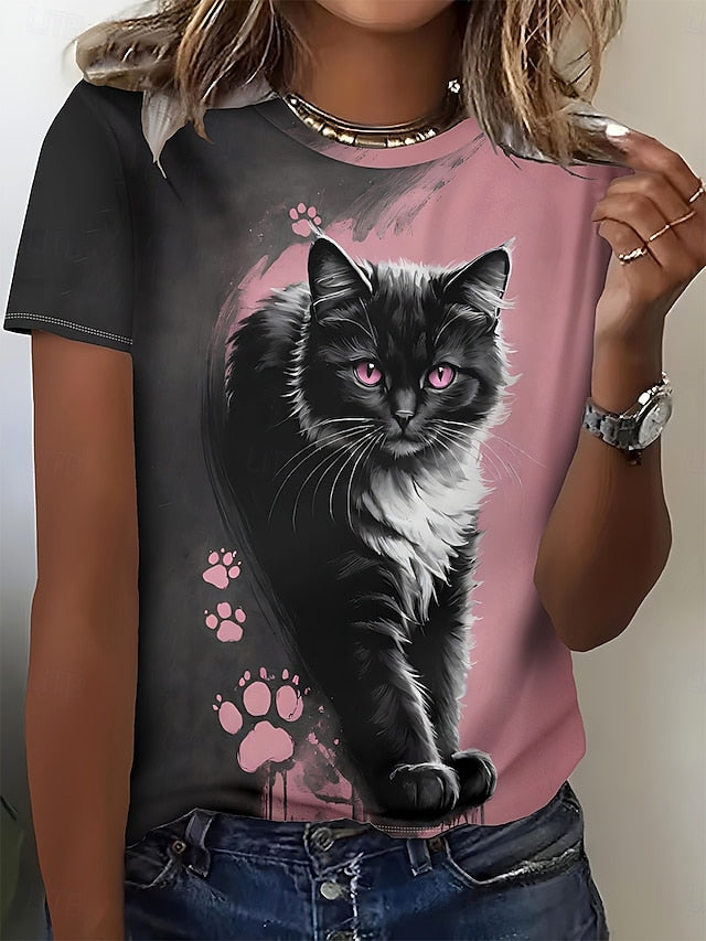 Women's T Shirt Print Ombre Graphic Animal Vintage Stylish