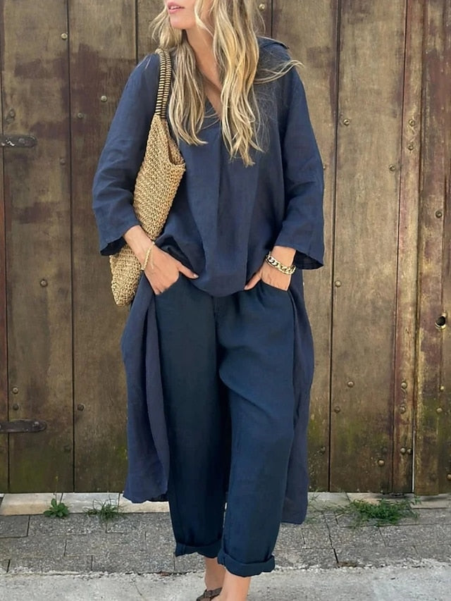 Women's Pants Sets Bolero Top Long Sleeve V Neck Solid