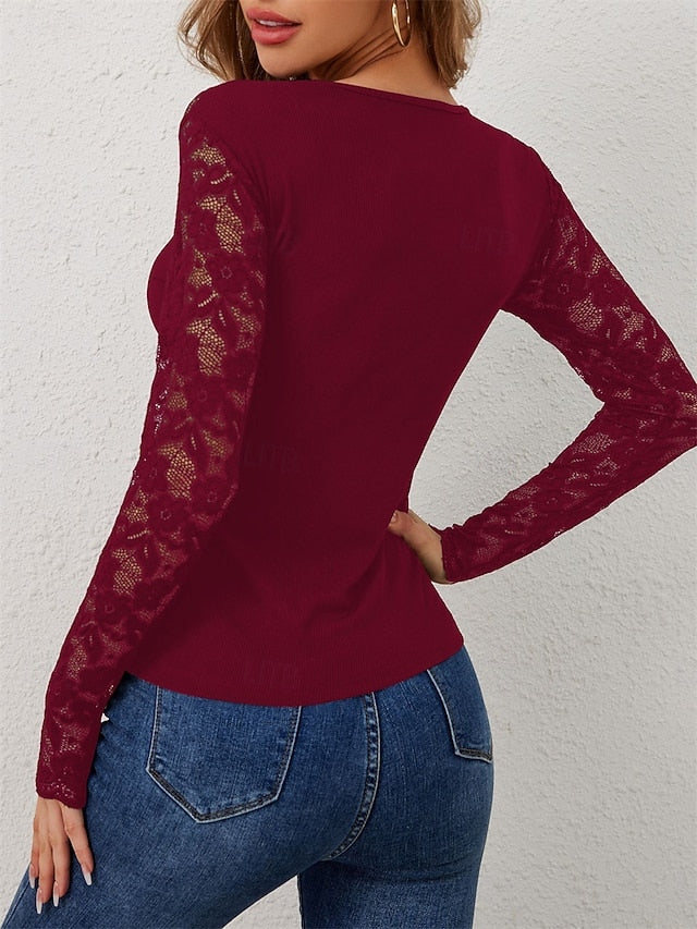 Valentine's Day Women's Blouse Lace Solid Color