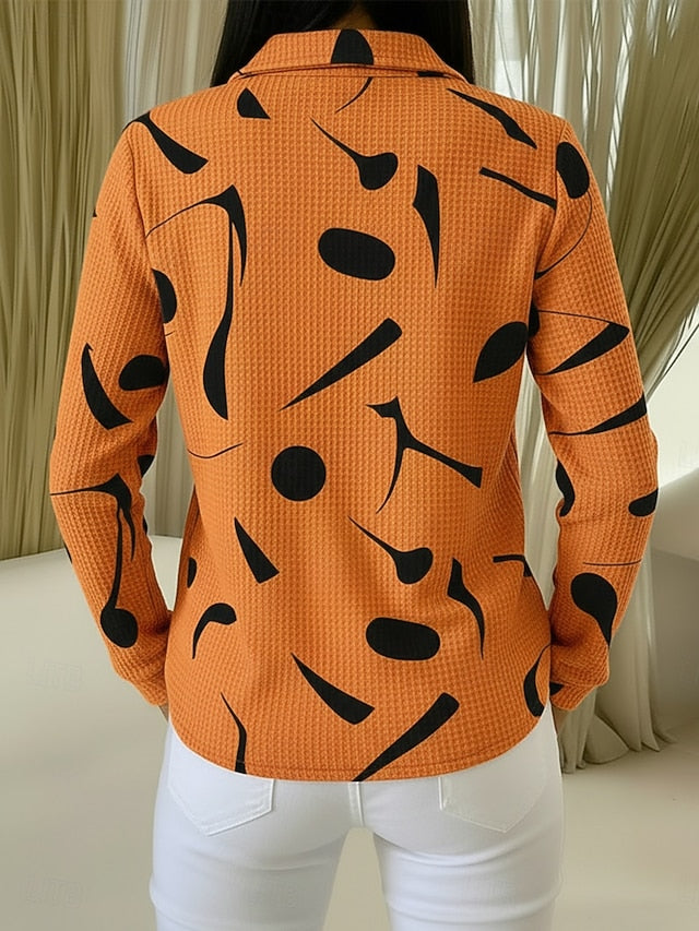 Women's Waffle Shirt Blouse Buttons Print Geometric