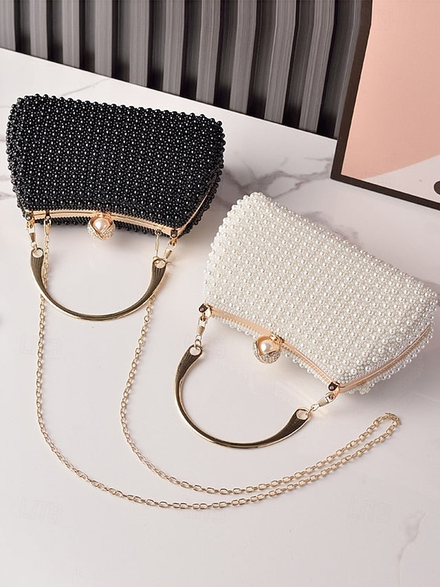 Clutch Beaded Gold Pearl Handle Women's with Bag Evening