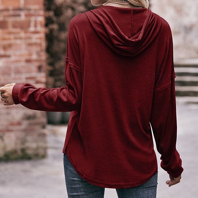 Women's Pullover Sweatshirt Casual Hoodies Buttons Long