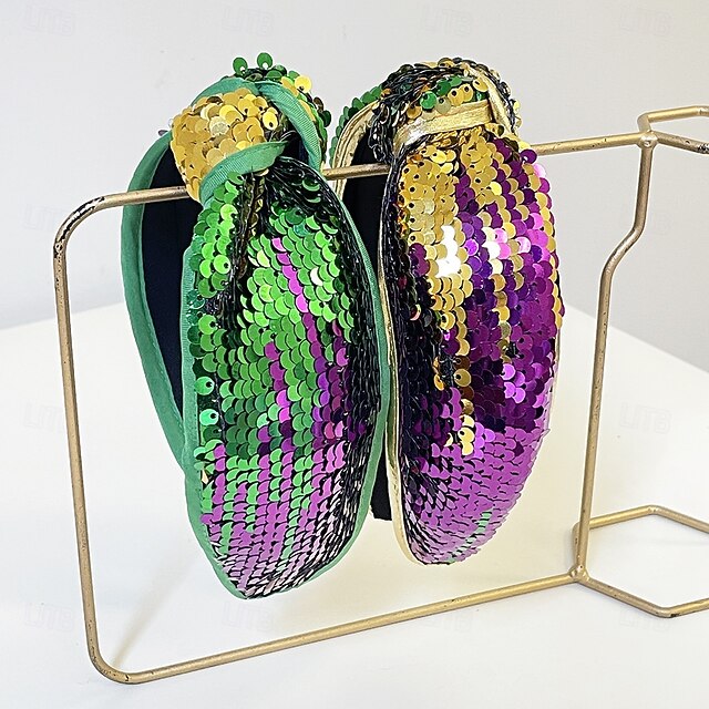 Mardi Gras Headband for Women Glitter Purple Green Yellow Sequin