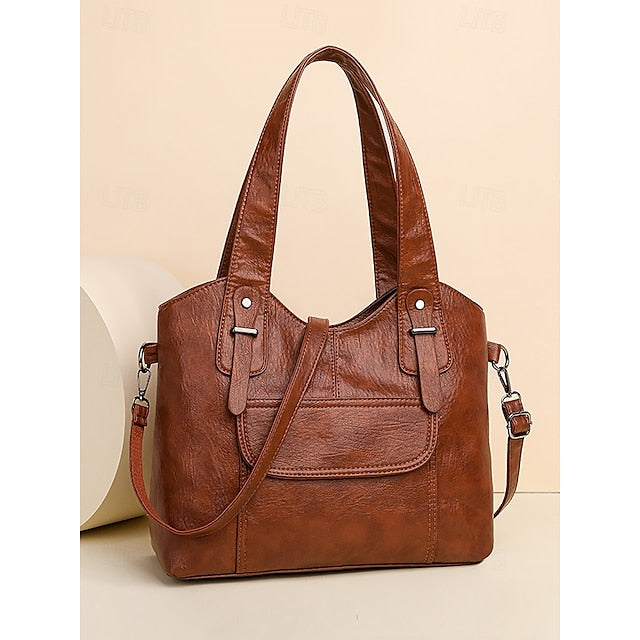 Sac fourre-tout en similicuir marron pour femme avec double compartiment vintage