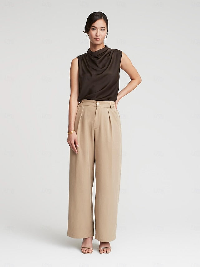 High Rise Elastic Waist Straight Pants