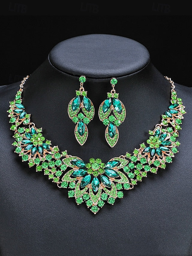 Elegant Set – Jewelry Statement Necklace Crystal Green