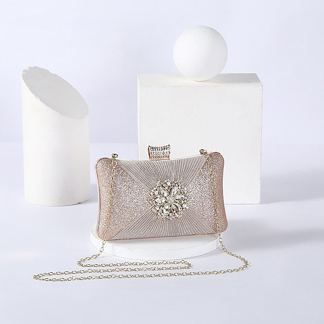 Strap Gold Bag Chain with Clutch Women's Rhinestone Elegant