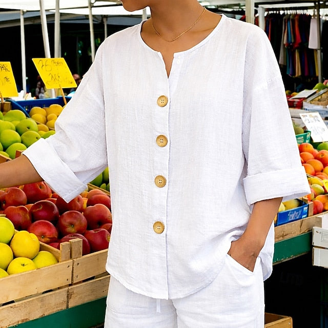 Women's Cotton Linen Shirt Summer Shirt Beach Shirt Button